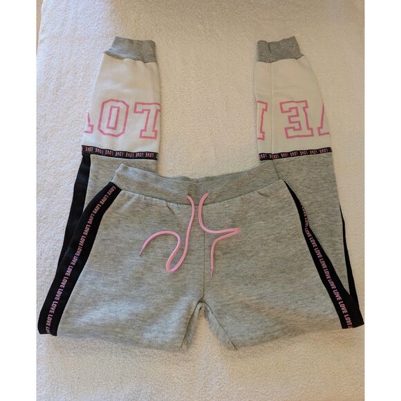 Bobbie Brooks LOVE gray, pink, white sweatpants jogger pants Sz S - Picture 7 of 10